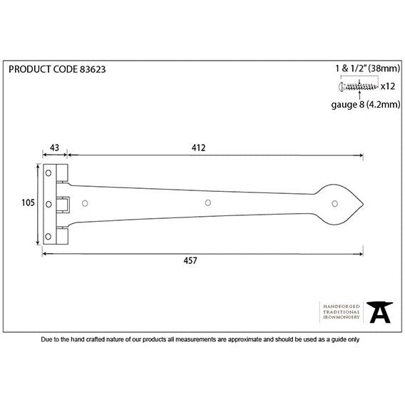 From The Anvil - Textured 18" Cast T Hinge (pair) - Black - 83623 - Choice Handles