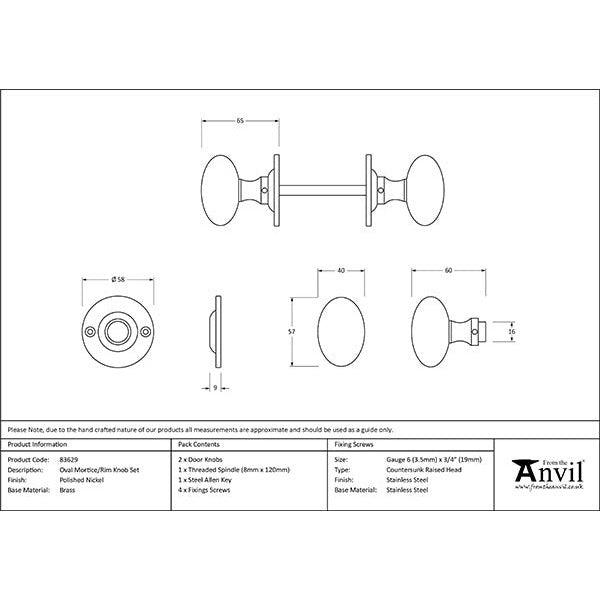 From The Anvil - Oval Mortice/Rim Knob Set - Polished Nickel - 83629 - Choice Handles