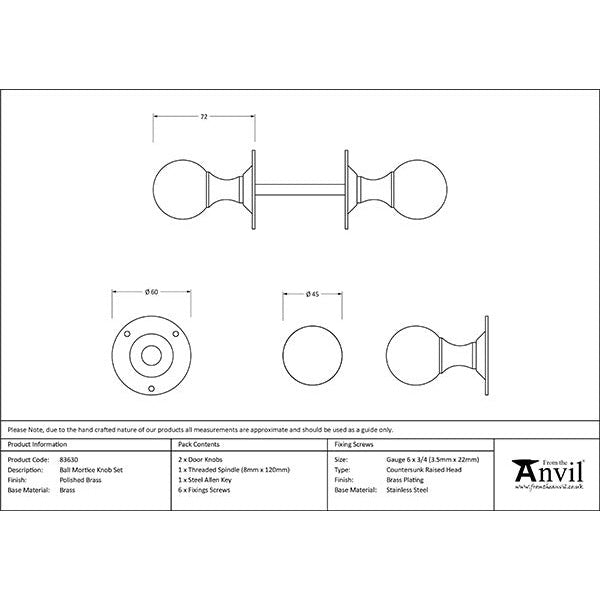 From The Anvil - Ball Mortice Knob Set - Polished Brass - 83630 - Choice Handles
