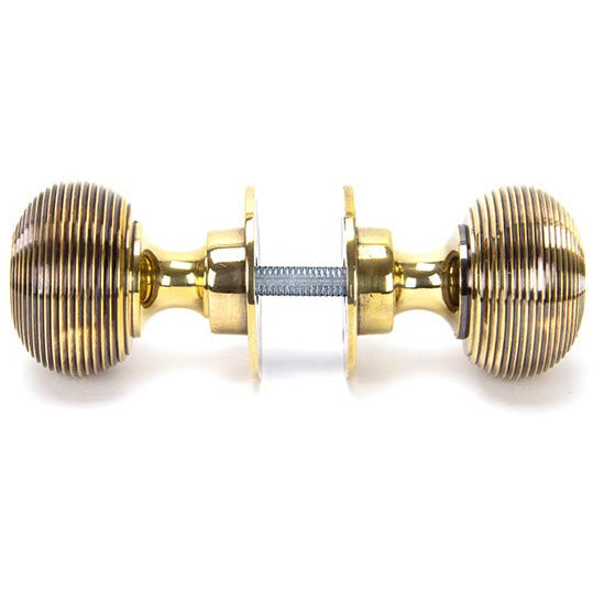 From The Anvil - Heavy Beehive Mortice/Rim Knob Set - Aged Brass - 83633H - Choice Handles