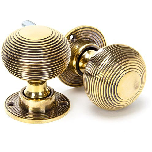 From The Anvil - Heavy Beehive Mortice/Rim Knob Set - Aged Brass - 83633H - Choice Handles