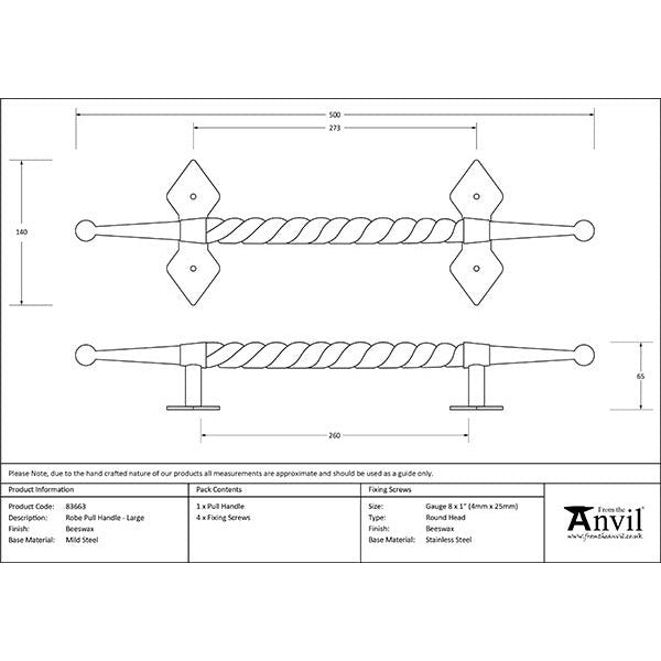 From The Anvil - Large Robe Pull Handle - Beeswax - 83663 - Choice Handles