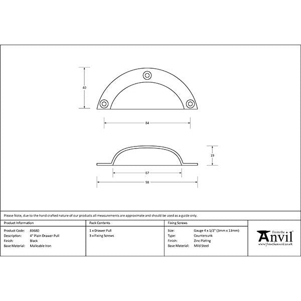 From The Anvil - 4" Plain Drawer Pull - Black - 83680 - Choice Handles