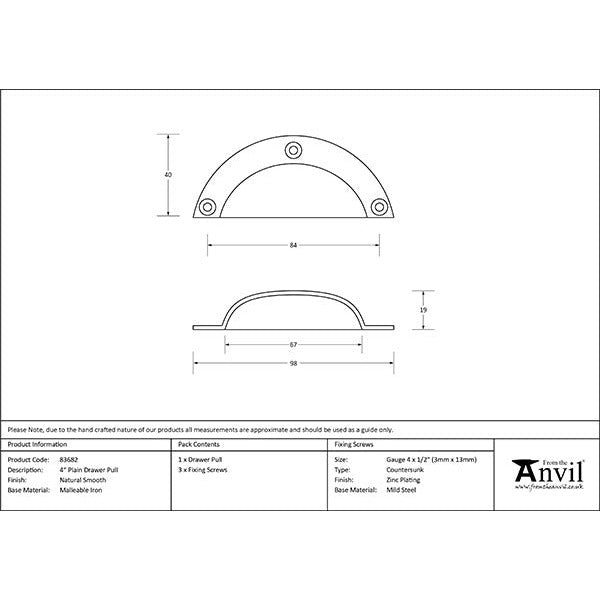From The Anvil - 4" Plain Drawer Pull - Natural Smooth - 83682 - Choice Handles