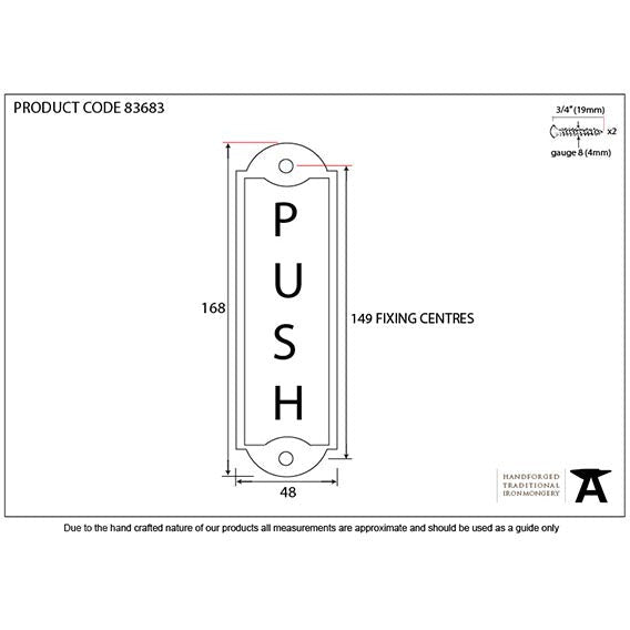 From The Anvil - Push Sign - Antique Pewter - 83683 - Choice Handles