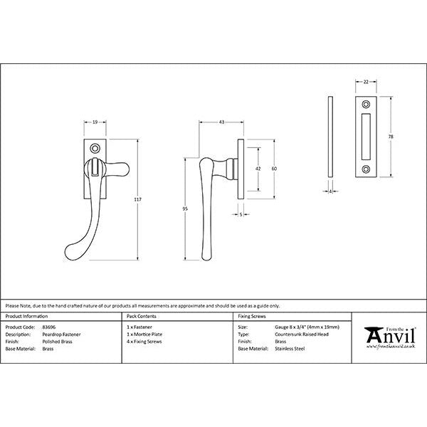 From The Anvil - Peardrop Fastener - Polished Brass - 83696 - Choice Handles