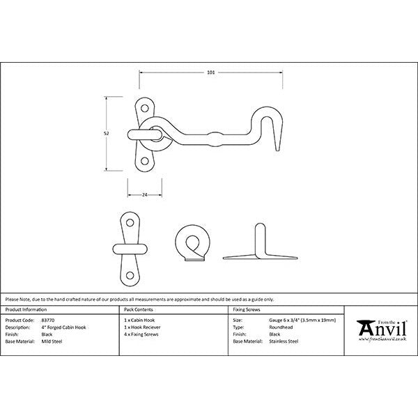 From The Anvil - 4" Forged Cabin Hook - Black - 83770 - Choice Handles