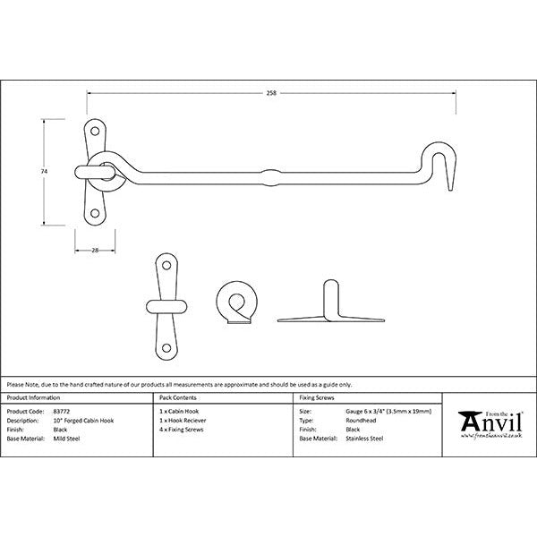 From The Anvil - 10" Forged Cabin Hook - Black - 83772 - Choice Handles