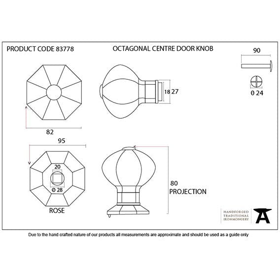 From The Anvil - Octagonal Centre Door Knob - Pewter Patina - 83778 - Choice Handles