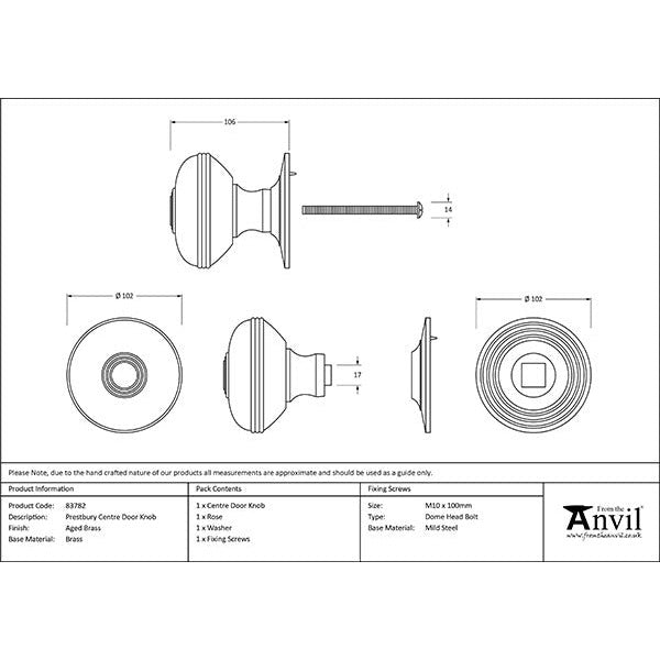 From The Anvil - Prestbury Centre Door Knob - Aged Brass - 83782 - Choice Handles