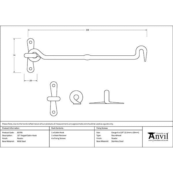 From The Anvil - 10" Forged Cabin Hook - Pewter Patina - 83795 - Choice Handles