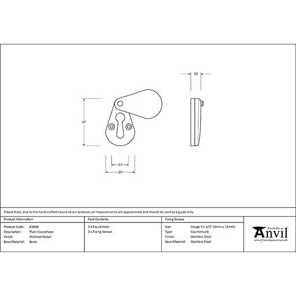 From The Anvil - Plain Escutcheon - Polished Nickel - 83808 - Choice Handles