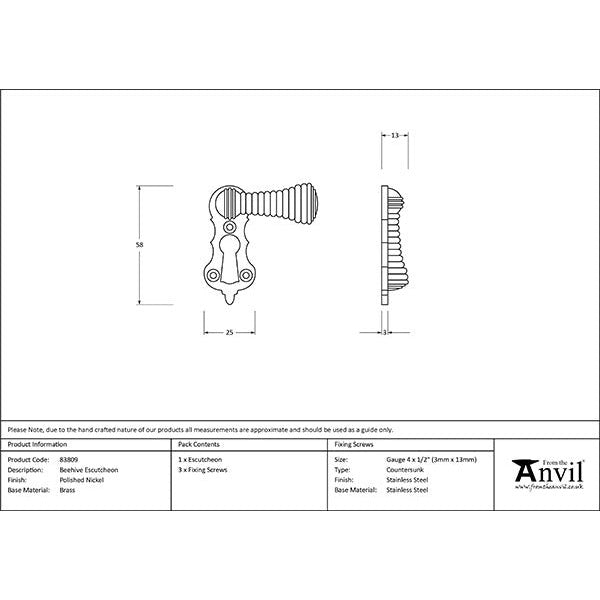 From The Anvil - Beehive Escutcheon - Polished Nickel - 83809 - Choice Handles