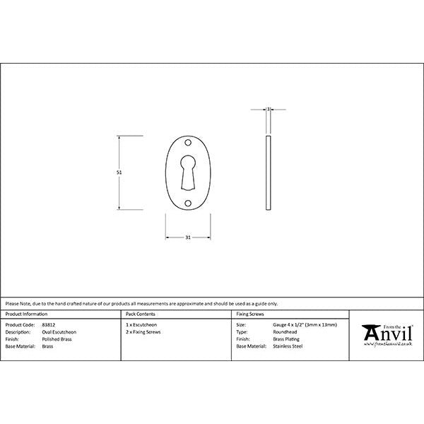 From The Anvil - Oval Escutcheon - Polished Brass - 83812 - Choice Handles