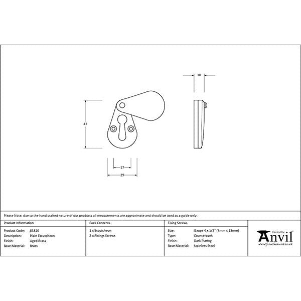 From The Anvil - Plain Escutcheon - Aged Brass - 83816 - Choice Handles