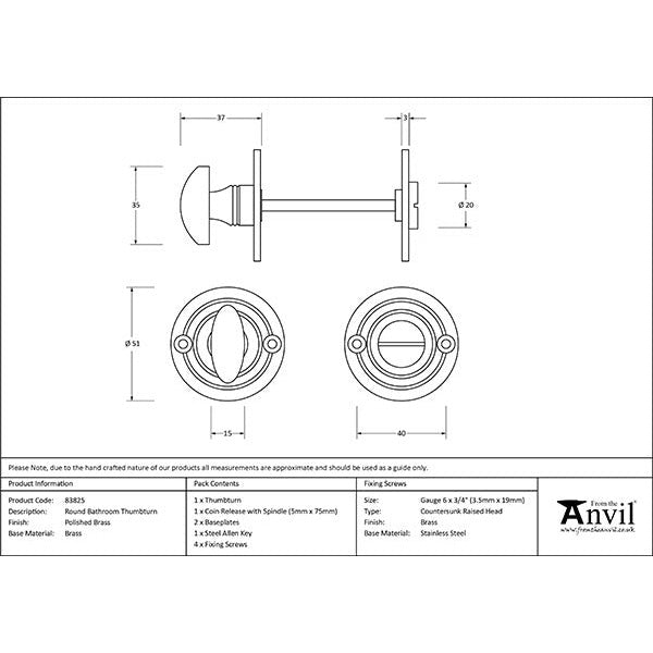 From The Anvil - Round Bathroom Thumbturn - Polished Brass - 83825 - Choice Handles