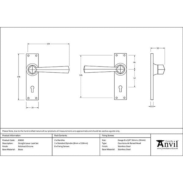 From The Anvil - Straight Lever Lock Set - Polished Chrome - 83830 - Choice Handles
