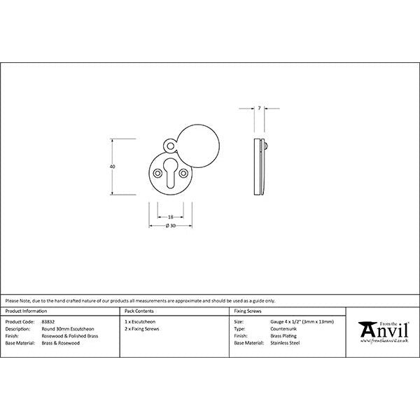 From The Anvil - 30mm Round Escutcheon - Rosewood - 83832 - Choice Handles