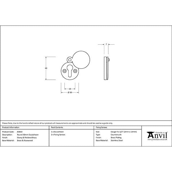 From The Anvil - 30mm Round Escutcheon - Ebony - 83833 - Choice Handles