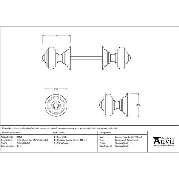 From The Anvil - Elmore Concealed Mortice Knob Set - Polished Nickel - 83863 - Choice Handles