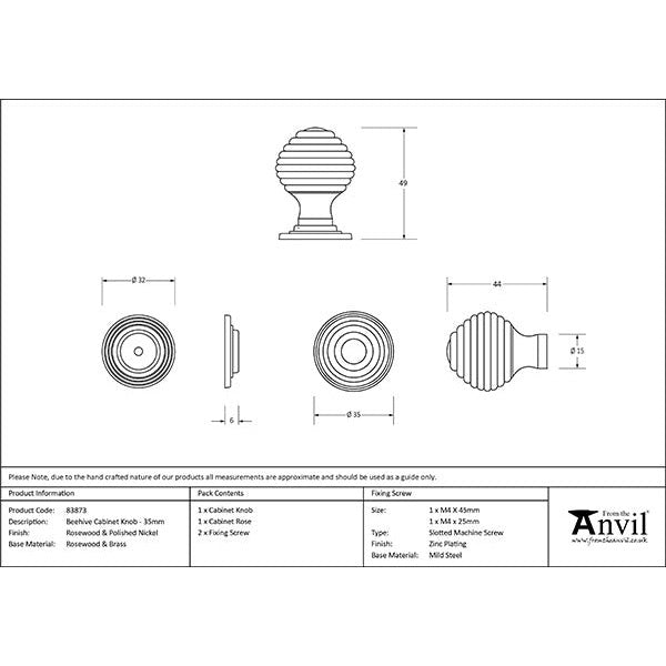 From The Anvil - Beehive Cabinet Knob 35mm - Rosewood - 83873 - Choice Handles