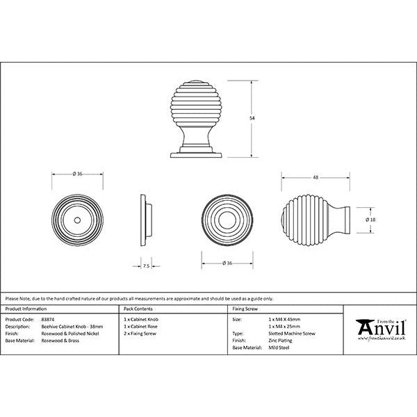 From The Anvil - Beehive Cabinet Knob 38mm - Rosewood - 83874 - Choice Handles