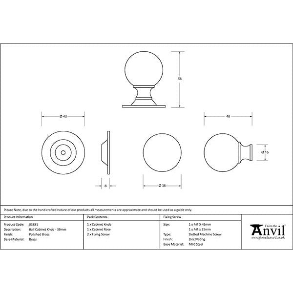 From The Anvil - Ball Cabinet Knob 39mm - Polished Brass - 83881 - Choice Handles