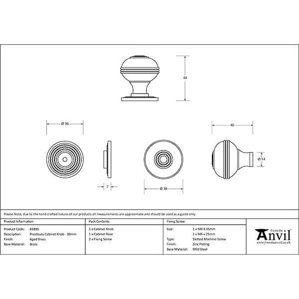 From The Anvil - Prestbury Cabinet Knob 38mm - Aged Brass - 83896 - Choice Handles