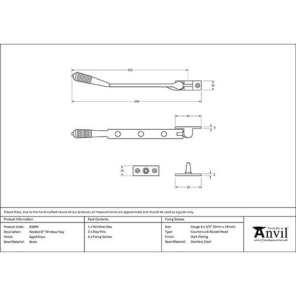 From The Anvil - 8" Reeded Stay - Aged Brass - 83899 - Choice Handles