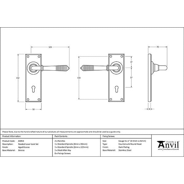 From The Anvil - Reeded Lever Lock Set - Aged Bronze - 83953 - Choice Handles