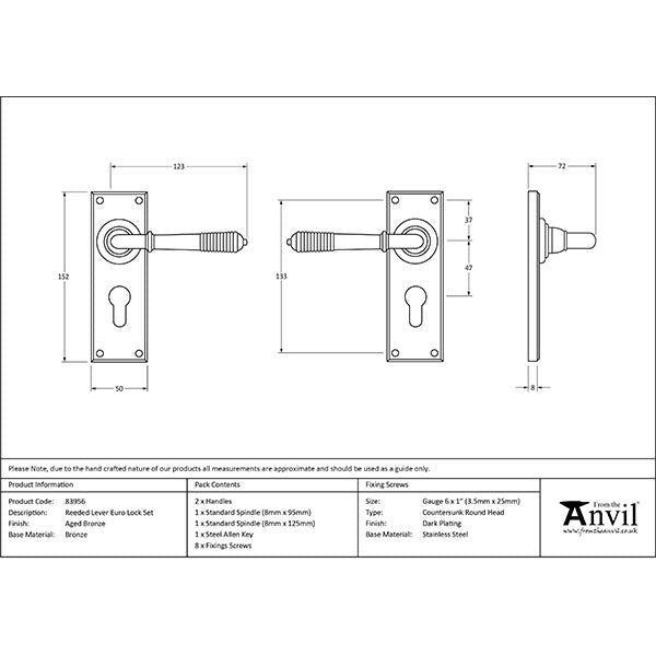 From The Anvil - Reeded Lever Euro Lock Set - Aged Bronze - 83956 - Choice Handles