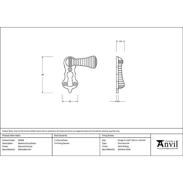 From The Anvil - Beehive Escutcheon - Natural Smooth - 90038 - Choice Handles