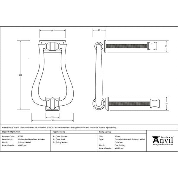 From The Anvil - Slimline Art Deco Door Knocker - Polished Nickel - 90042 - Choice Handles