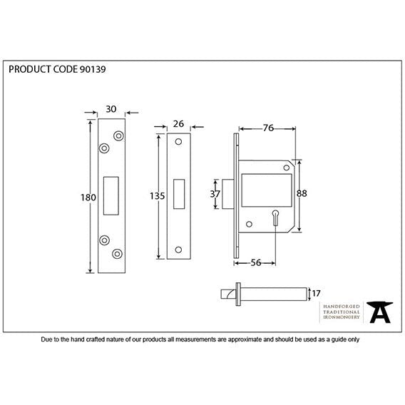 From The Anvil - 3" 5 Lever BS Deadlock - Stainless Steel - 90139 - Choice Handles