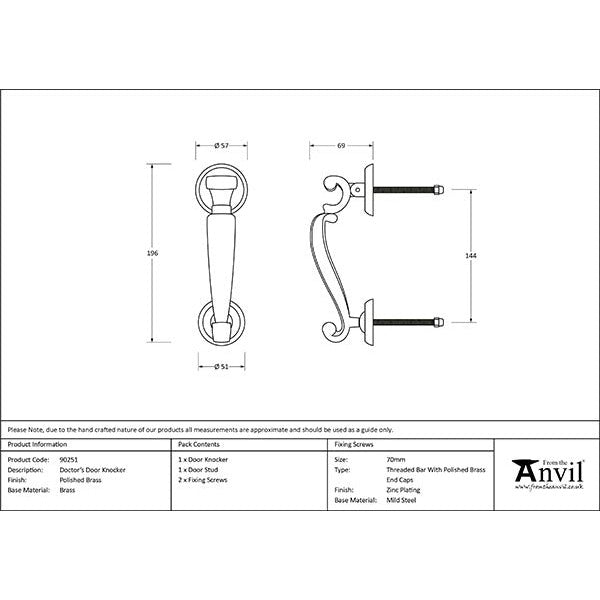 From The Anvil - Doctors Door Knocker - Polished Brass - 90251 - Choice Handles