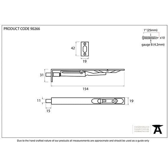 From The Anvil - 6" Flush Bolt - Black - 90266 - Choice Handles