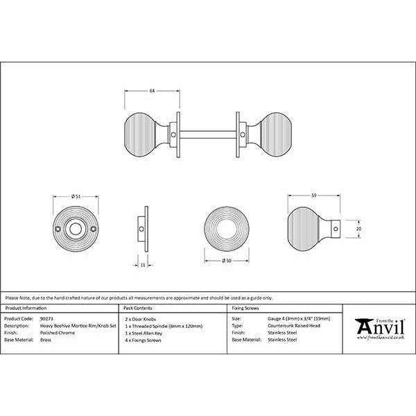 From The Anvil - Heavy Beehive Mortice/Rim Knob Set - Polished Chrome - 90273 - Choice Handles