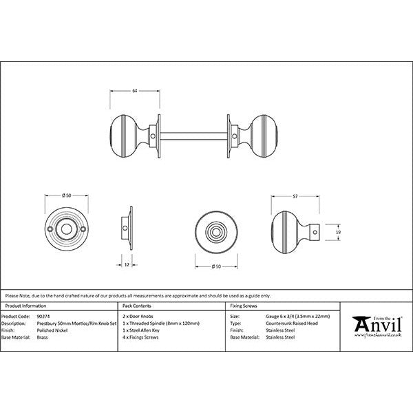 From The Anvil - 50mm Prestbury Mortice/Rim Knob Set - Polished Chrome - 90274 - Choice Handles