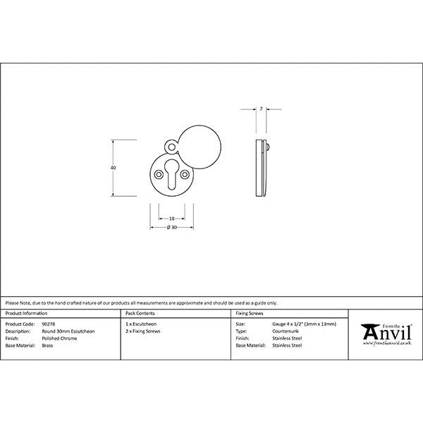 From The Anvil - 30mm Round Escutcheon - Polished Chrome - 90278 - Choice Handles
