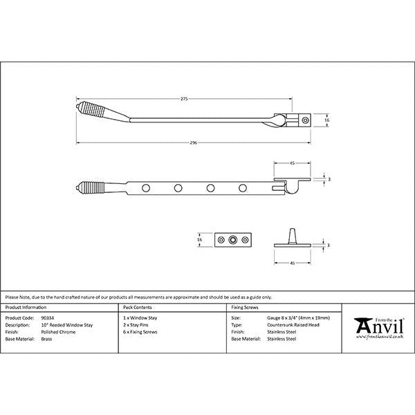 From The Anvil - 10" Reeded Stay - Polished Chrome - 90334 - Choice Handles
