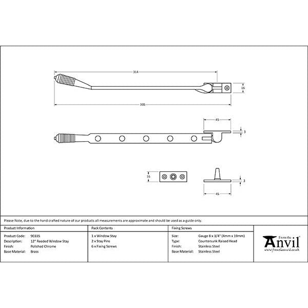From The Anvil - 12" Reeded Stay - Polished Chrome - 90335 - Choice Handles