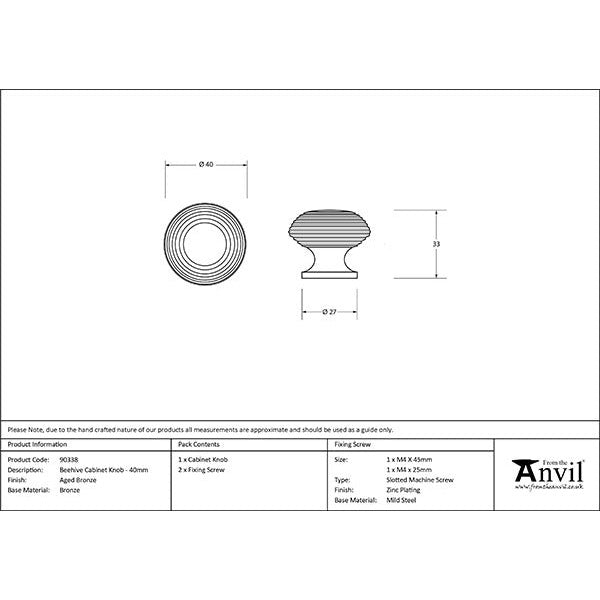 From The Anvil - Beehive Cabinet Knob 40mm - Aged Bronze - 90338 - Choice Handles