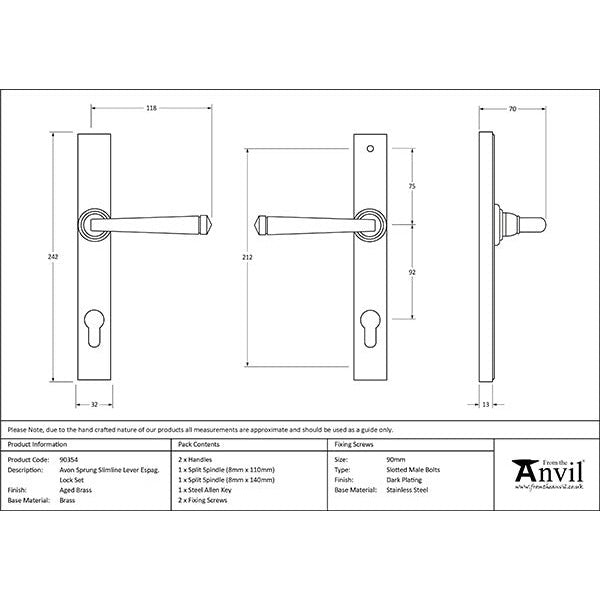 From The Anvil - Avon Slimline Lever Espag. Lock Set - Aged Brass - 90354 - Choice Handles