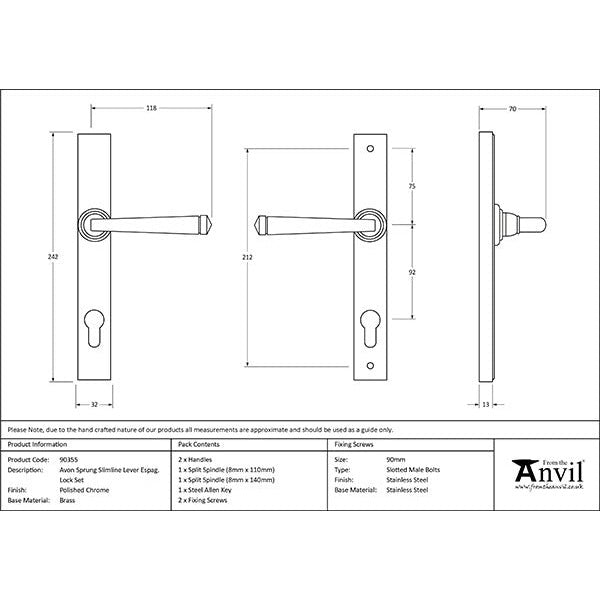 From The Anvil - Avon Slimline Lever Espag. Lock Set - Polished Chrome - 90355 - Choice Handles
