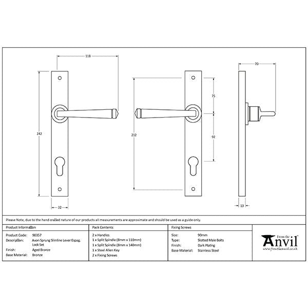 From The Anvil - Avon Slimline Lever Espag. Lock Set - Aged Bronze - 90357 - Choice Handles