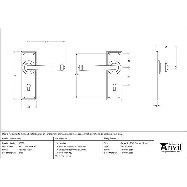 From The Anvil - Avon Lever Lock Set - Polished Nickel - 90360 - Choice Handles