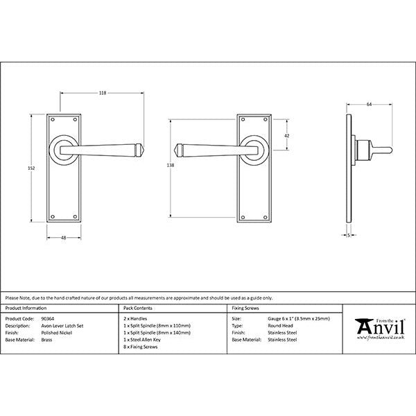 From The Anvil - Avon Lever Latch Set - Polished Nickel - 90364 - Choice Handles