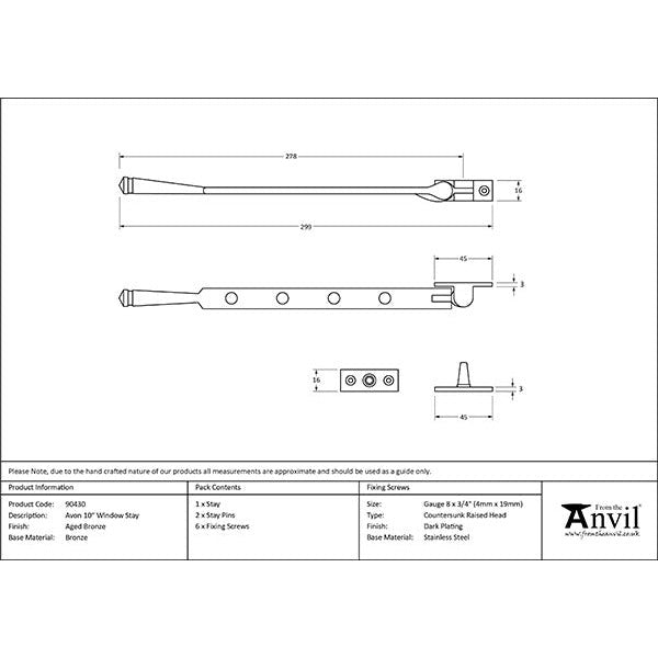 From The Anvil - 10" Avon Stay - Aged Bronze - 90430 - Choice Handles