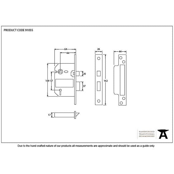 From The Anvil - 2 ½" 5 Lever BS Sash Lock - Black - 91055 - Choice Handles