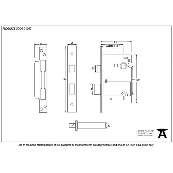 From The Anvil - 2 ½" 5 Lever Heavy Duty BS Sash Lock - Satin Stainless Steel - 91057 - Choice Handles